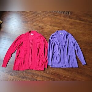 Cielo Sz L Open Cardigan Sweaters Red/ Purple Front Pockets Bundle